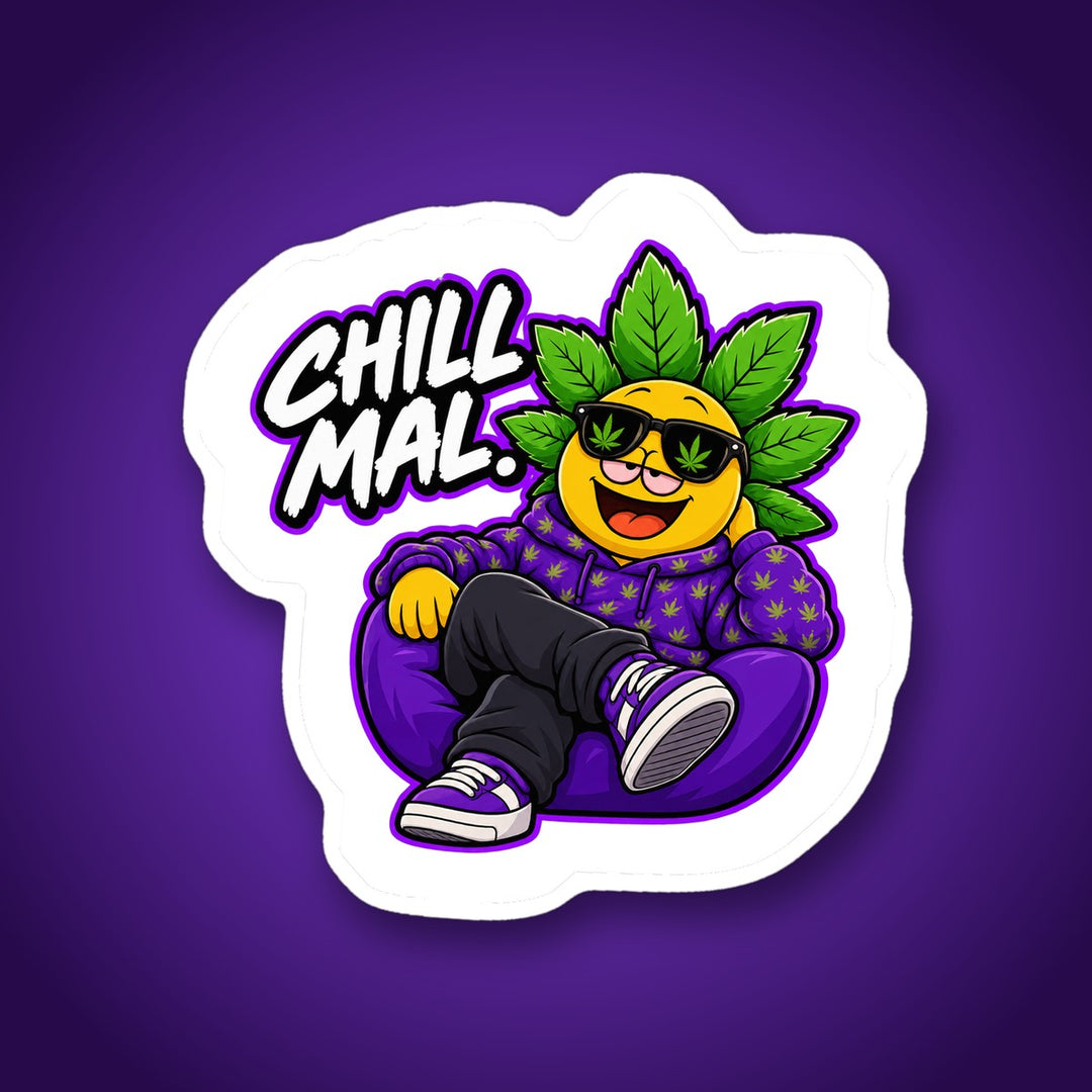 Sticker "Chill mal." mit Happys Charakter im Sitzsack