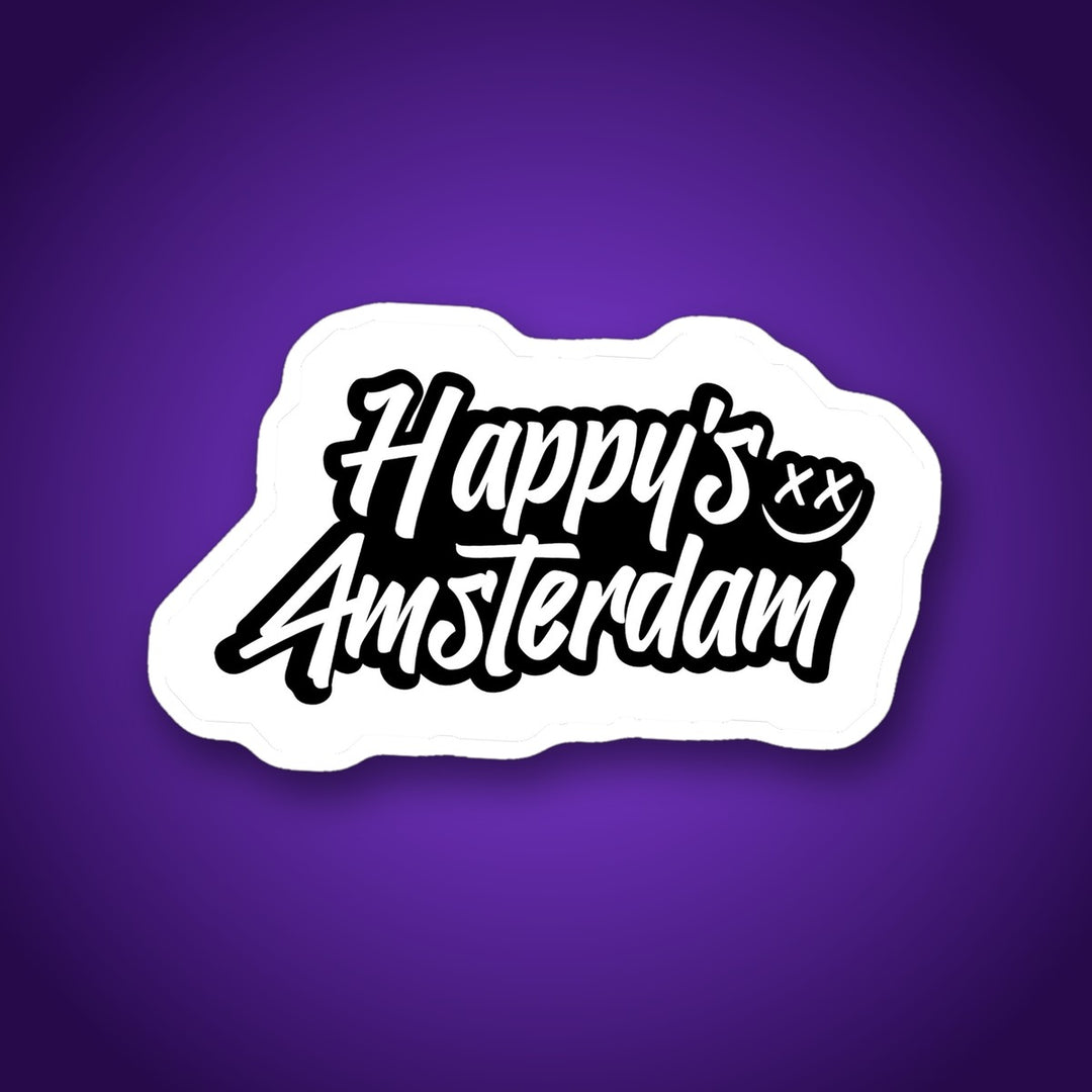 Sticker mit Happy’s Amsterdam Logo in Schwarz und Weiß